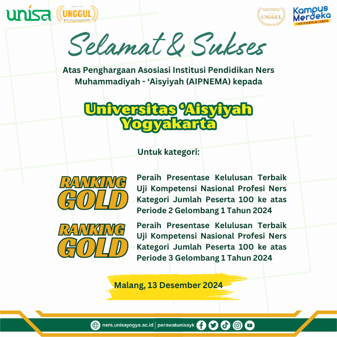 “Penghargaan Ranking Gold Untuk Ukom Ners 2024 Unisa Yogyakarta”